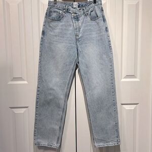 Princess Polly High Rise Asymmetrical Button Fly Light Wash Loose Fit Jeans Sz 8